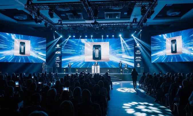 Conference LED Video Wall Rentals High-resolution LED video wall at a corporate conference managed by AVR Expos.